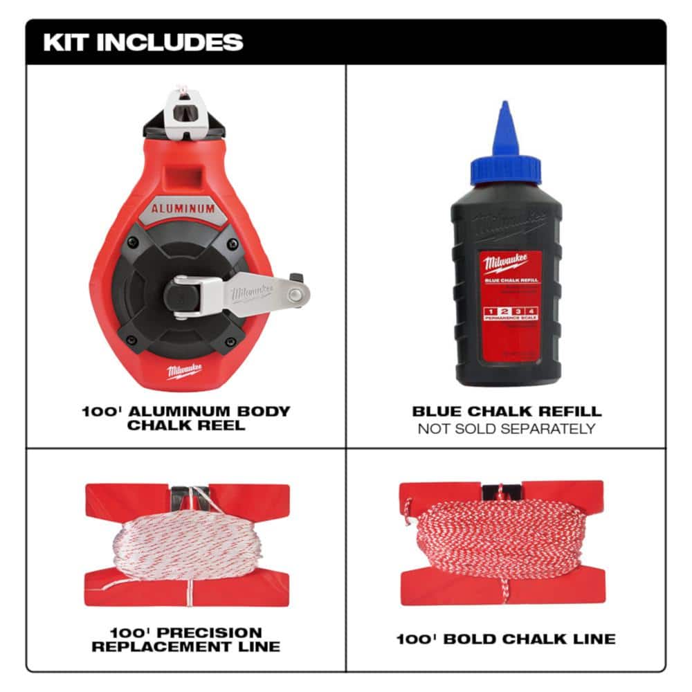 Milwaukee 100 ft. Aluminum Chalk Reel Kit with Blue Chalk and Bonus Line (2)