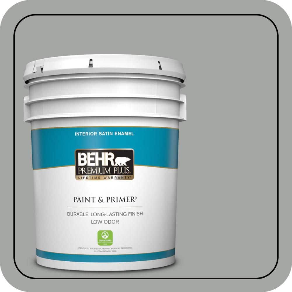 BEHR PREMIUM PLUS 5 gal. #PPU25-04 Sharkskin Suit Satin Enamel Low Odor Interior Paint & Primer