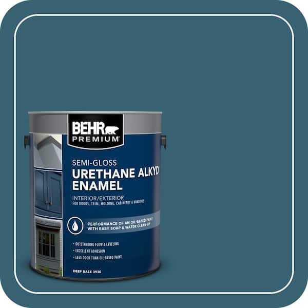 BEHR PREMIUM 1 gal. #PPU13-18 Bermudan Blue Urethane Alkyd Semi-Gloss Enamel Interior/Exterior Paint (2)