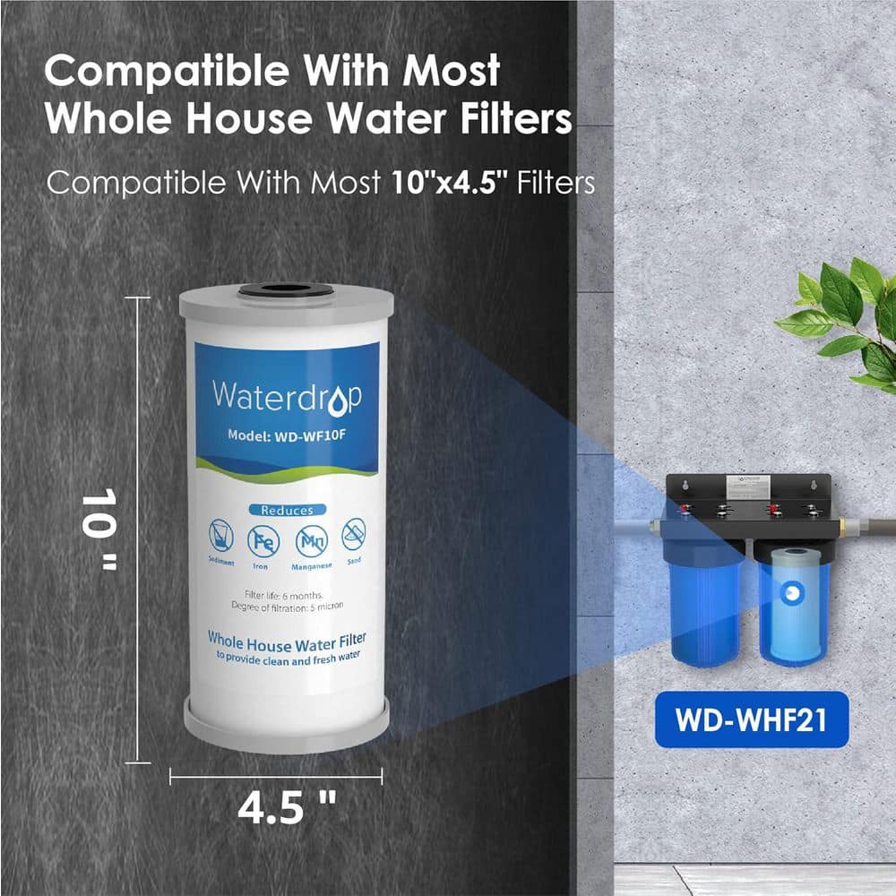 Waterdrop B-WD-WF10F Whole House Replacement Water Filter, Sediment Filter, Replacement for Ispring, Any 10 in. x 4.5 in. System (2)