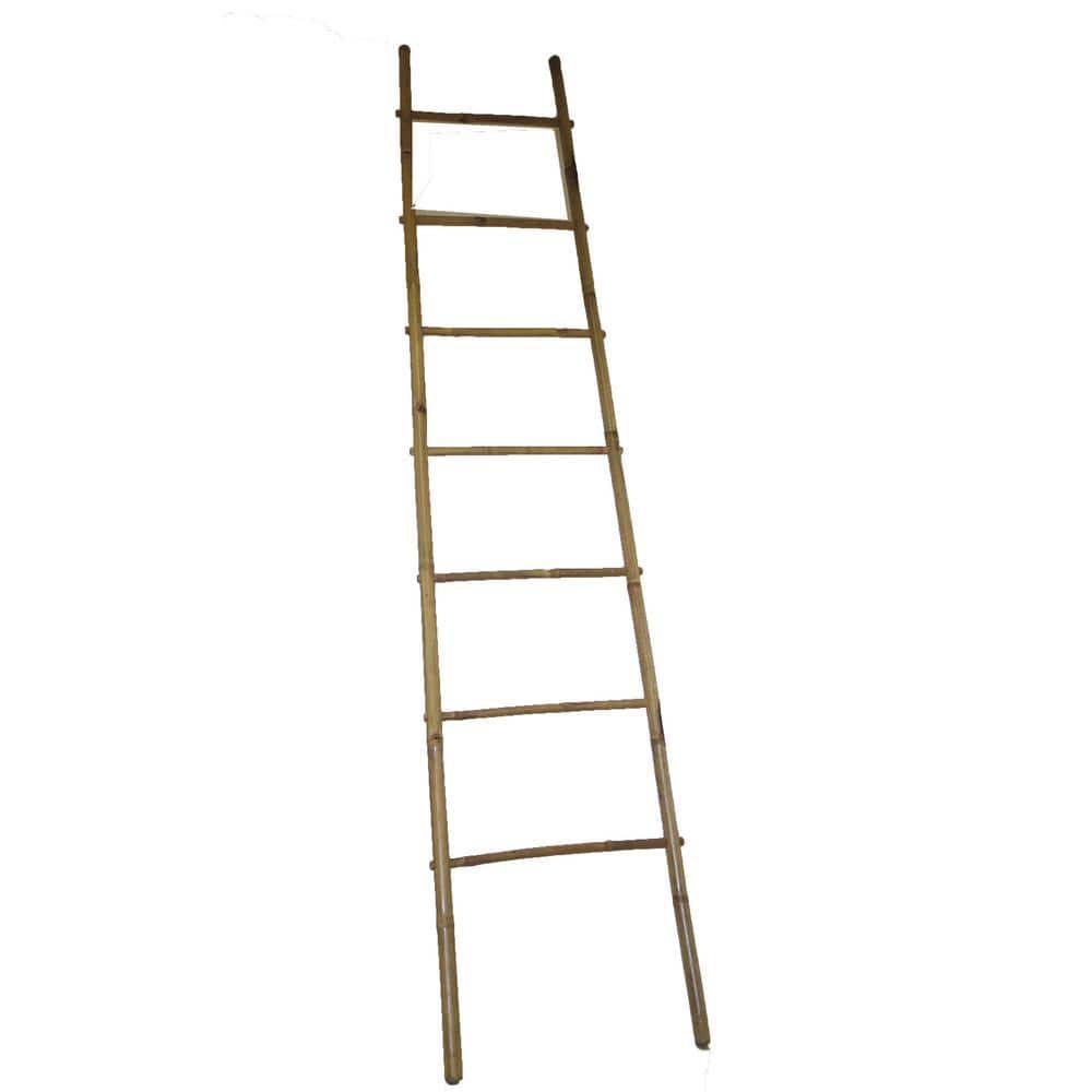 Unbranded 8 ft. 5-Bar Self-Standing Bamboo Ladder Towel Rack in Mahogany