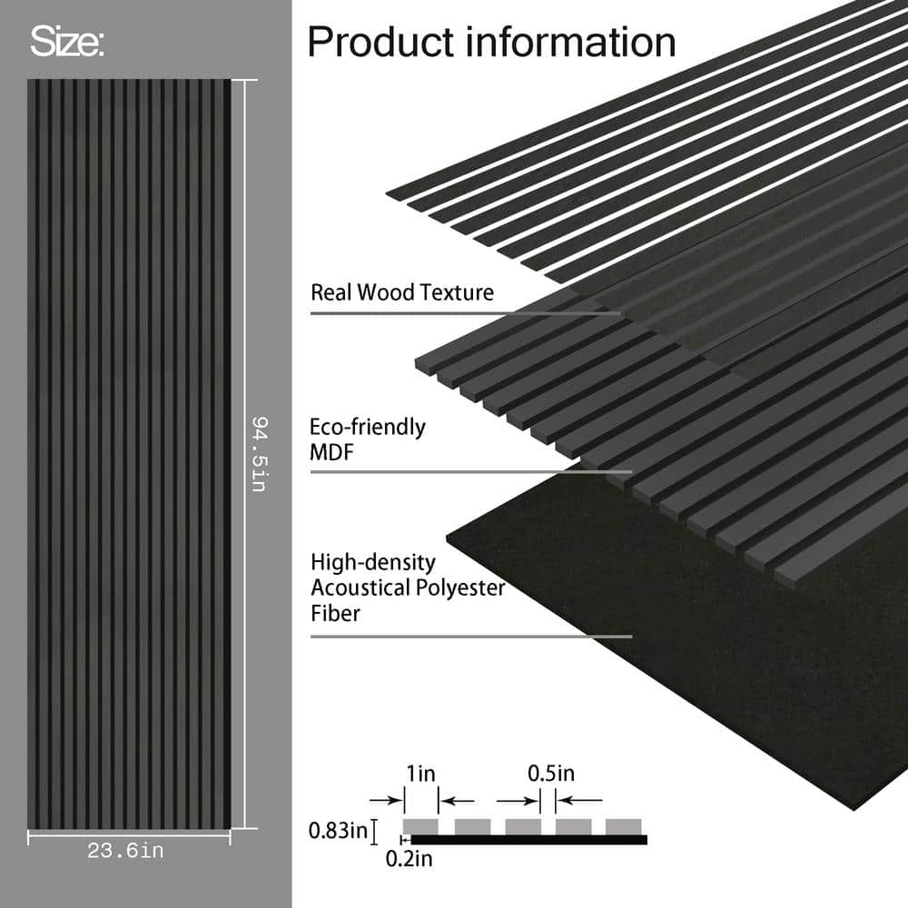 sunwings 2-Pieces Black Oak 0.83 In. x 2 ft. x 8 ft. Wood Slat Acoustic Decorative 3D Sound Absorbing Wall Panel (31 Sq.Ft./Case) (3)