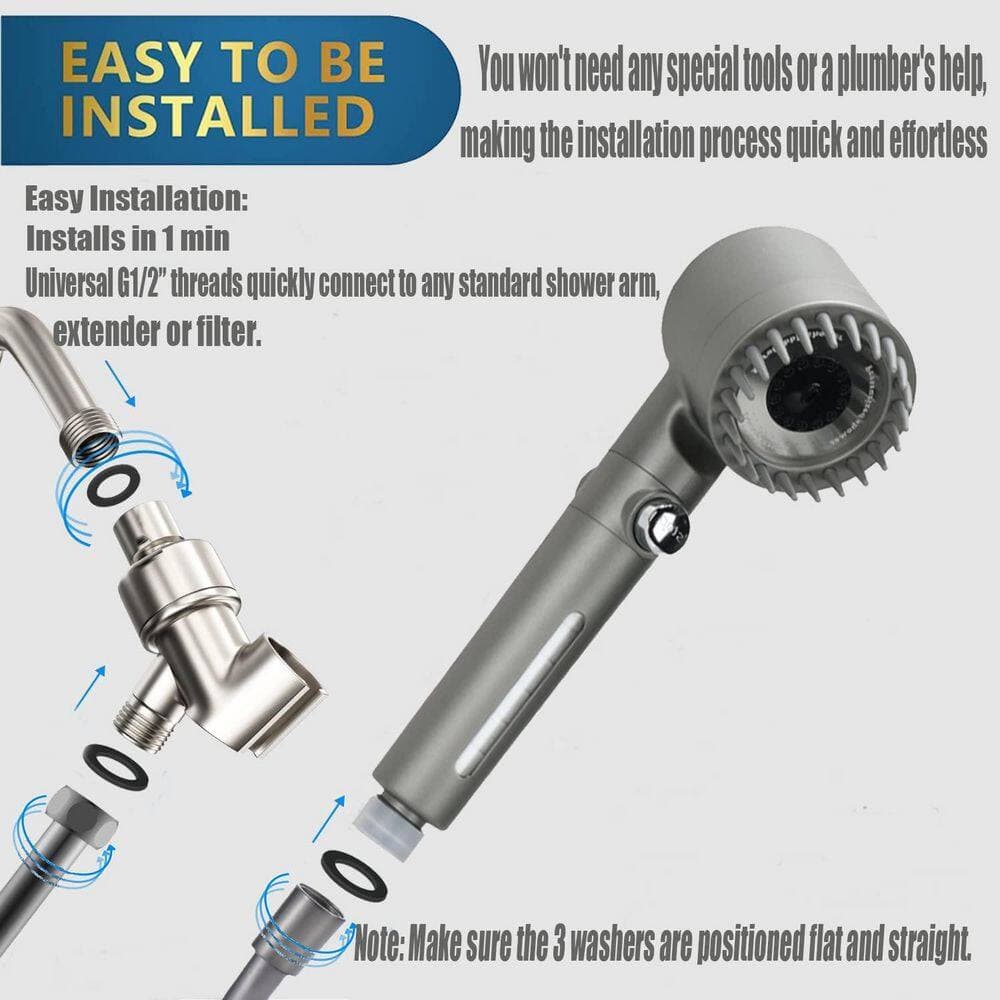Wudkey 1-Piece High Pressure Handheld Shower Head Included 59 in. Replacement Hose in Gray, 3 Modes Filtered, 4 Spray Modes (2)