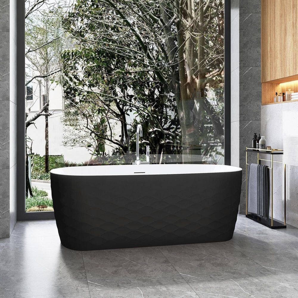 ROSWELL London 66.9 in. x 31.5 in. Freestanding Acrylic Soaking Bathtub with Overflow and Drain in Black (3)