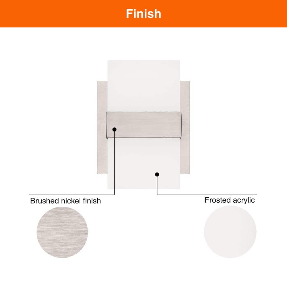 Hampton Bay Alberson 5 in. 2-Light Brushed Nickel LED 5CCT Wall Sconce with Frosted Acrylic Shade (3)