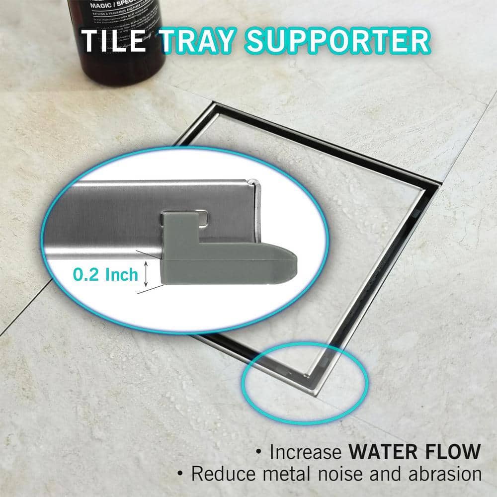 Neodrain 4 in. x 4 in. Stainless Steel Square Shower Drain with Tile-In Pattern Surface and PVC Drain Base (2)