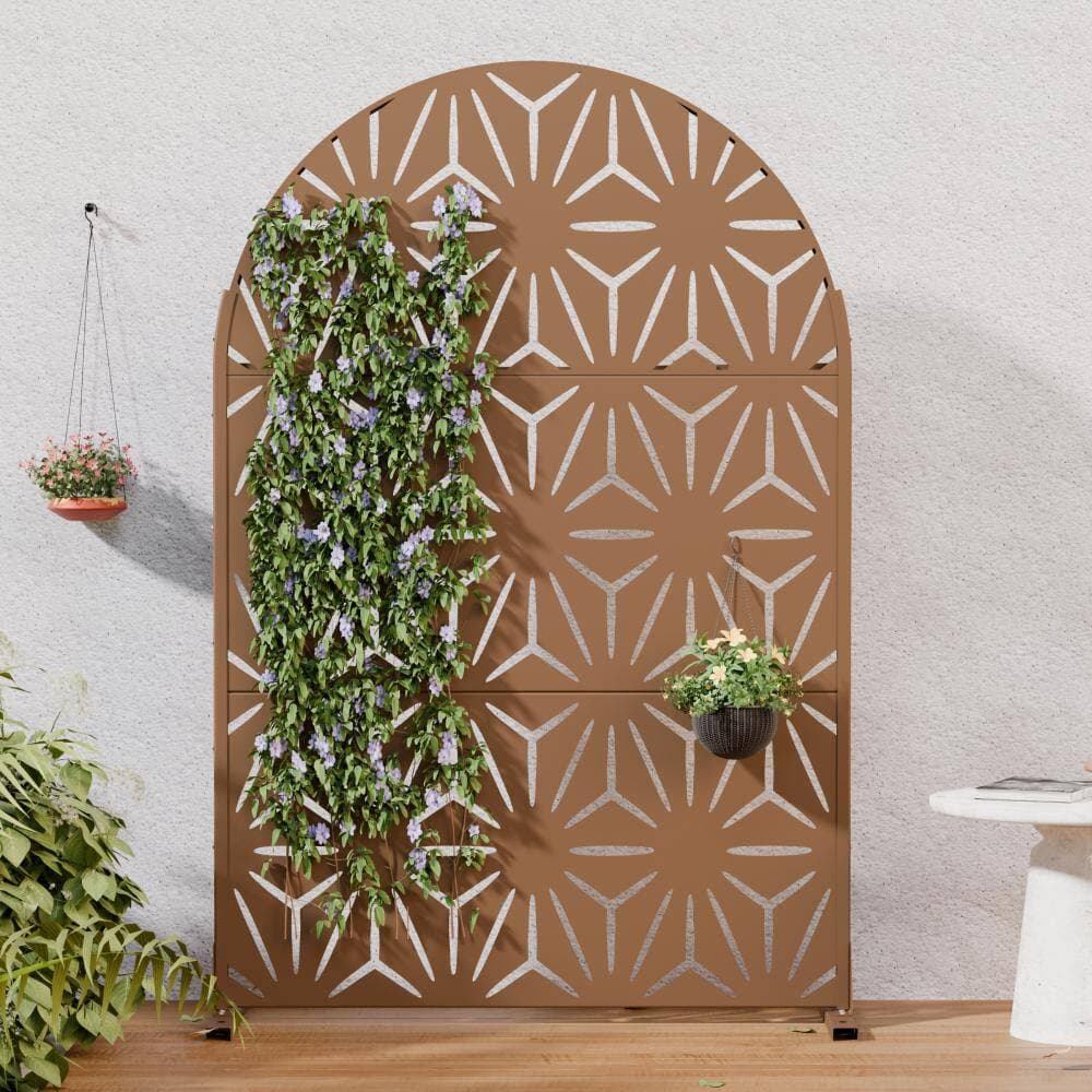 Dovelina 16 in. L x 72 in. H x 47 in. W Brown Arched Galvanized Metal Wall Sculptures Outdoor Privacy Screens Garden Fence (2)