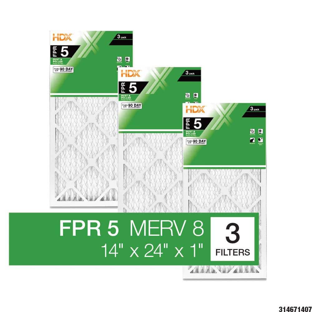 HDX 14 in. x 24 in. x 1 in. Standard Pleated Furnace Air Filter FPR 5, MERV 8 (3-Pack)