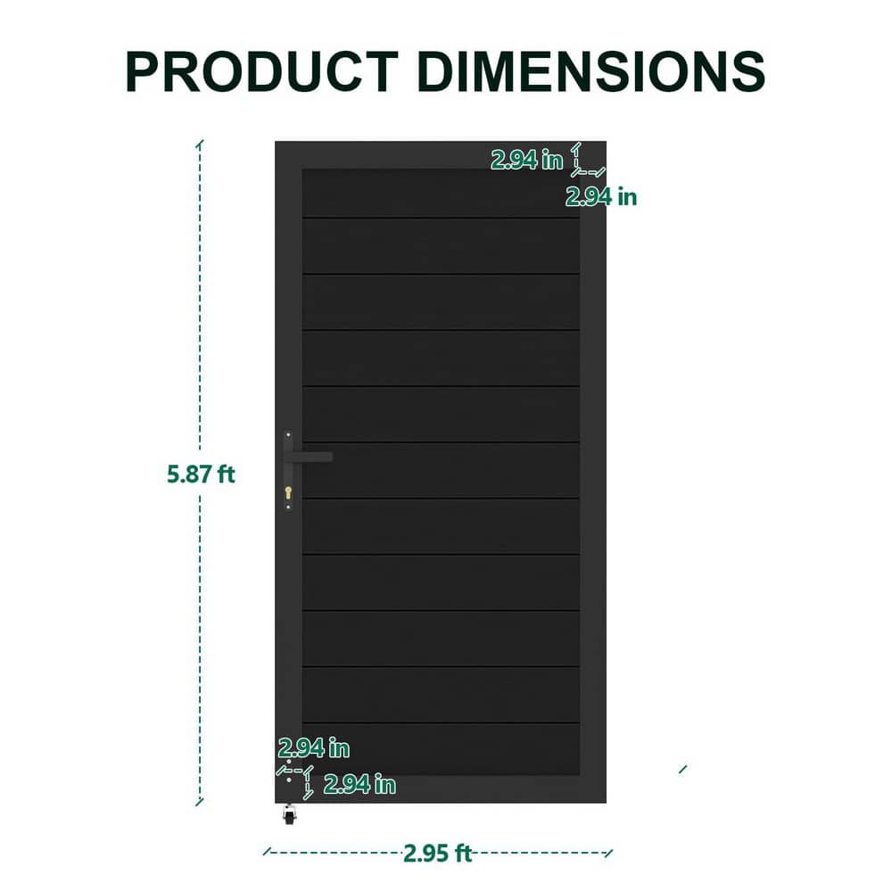 mondaria Outdoor 3 ft. W x 6 ft. H Black Aluminum Alloy Security Fence Gate with Locking System and Anti-Sag Wheel (3)