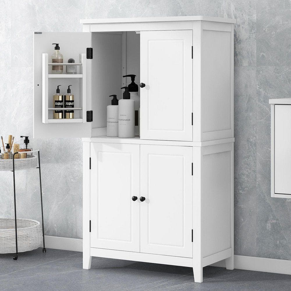 ZXDDMS 24 in. W x 12 in. D x 43 in. H White Linen Cabinet Bathroom Storage Linen Cabinet with Adjustable Shelf