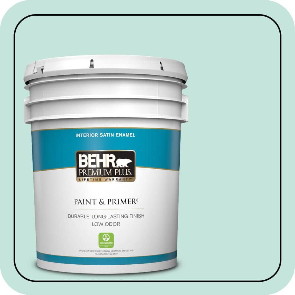 BEHR PREMIUM PLUS 5 gal. #MQ3-19 Misty Isle Satin Enamel Low Odor Interior Paint & Primer