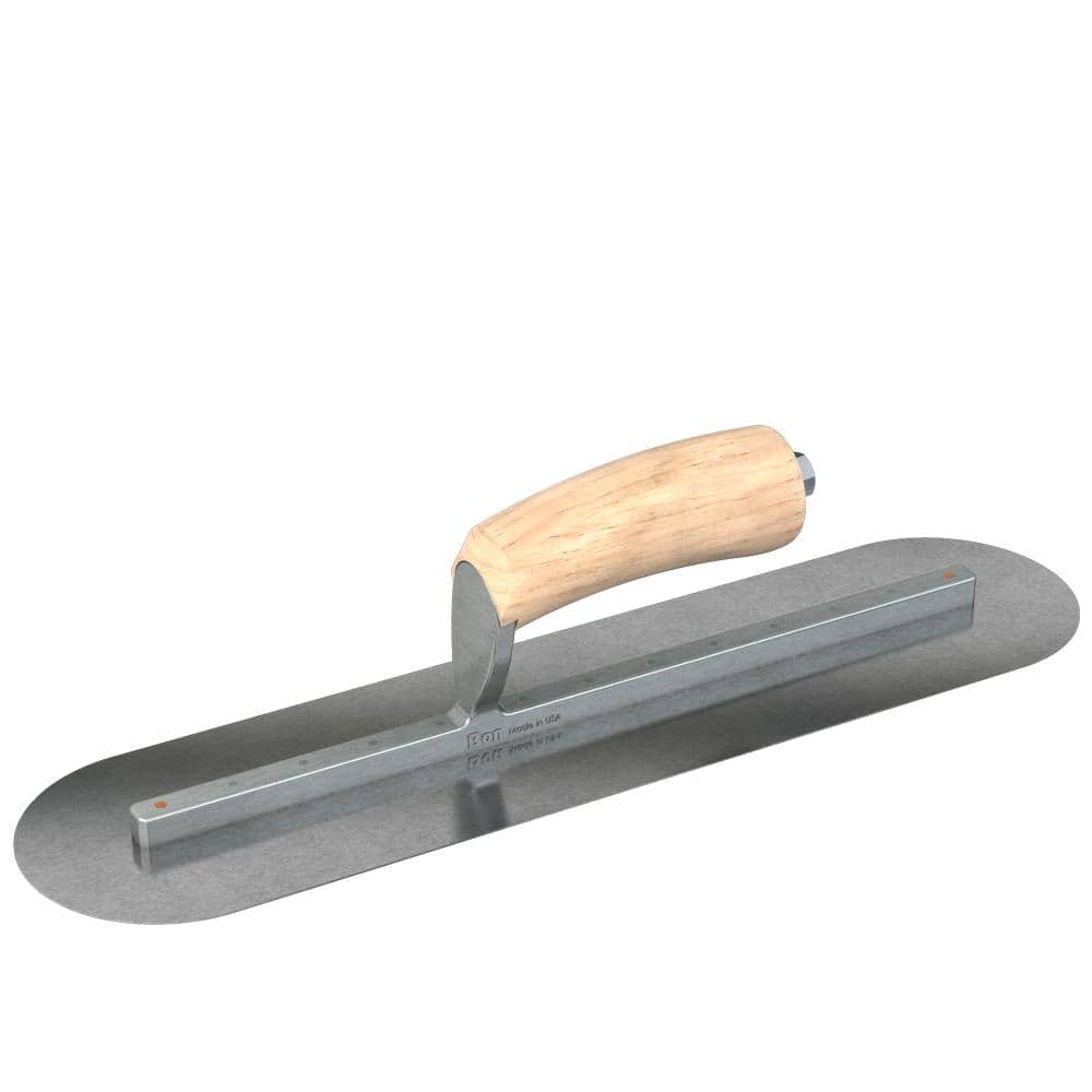 Bon Tool 16 in. x 4 in. Carbon Steel Round End Finishing Trowel with Wood Handle and Long Shank
