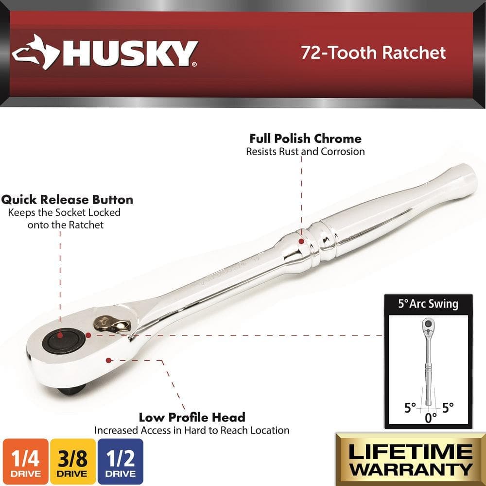 Husky 1/4 in., 3/8 in. and 1/2 in. Drive 72-Tooth Ratchet and Accessory Set (14-Piece) (2)