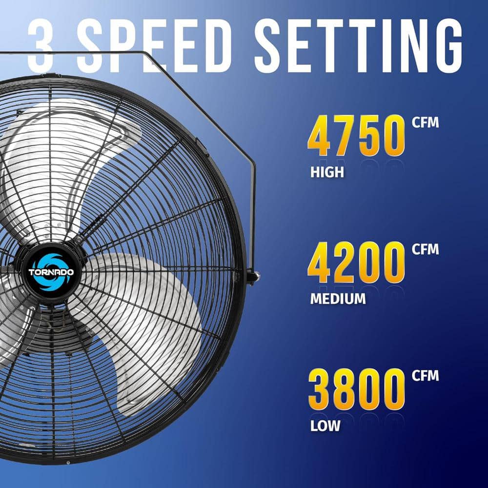 Tornado 20 in. 3-Speed High Velocity Metal Industrial Workstation Wall Fan in Black with 6 ft. Cord (3)