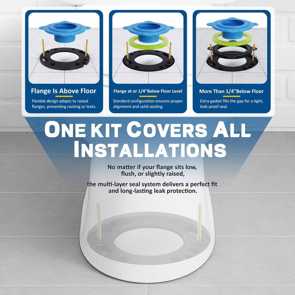 Helhom Toilet Flange Repair Kit, Toilet Wax Ring Replacement Kit with Elastic Wax Ring, with Nuts, Washers and Bolt Caps (2)