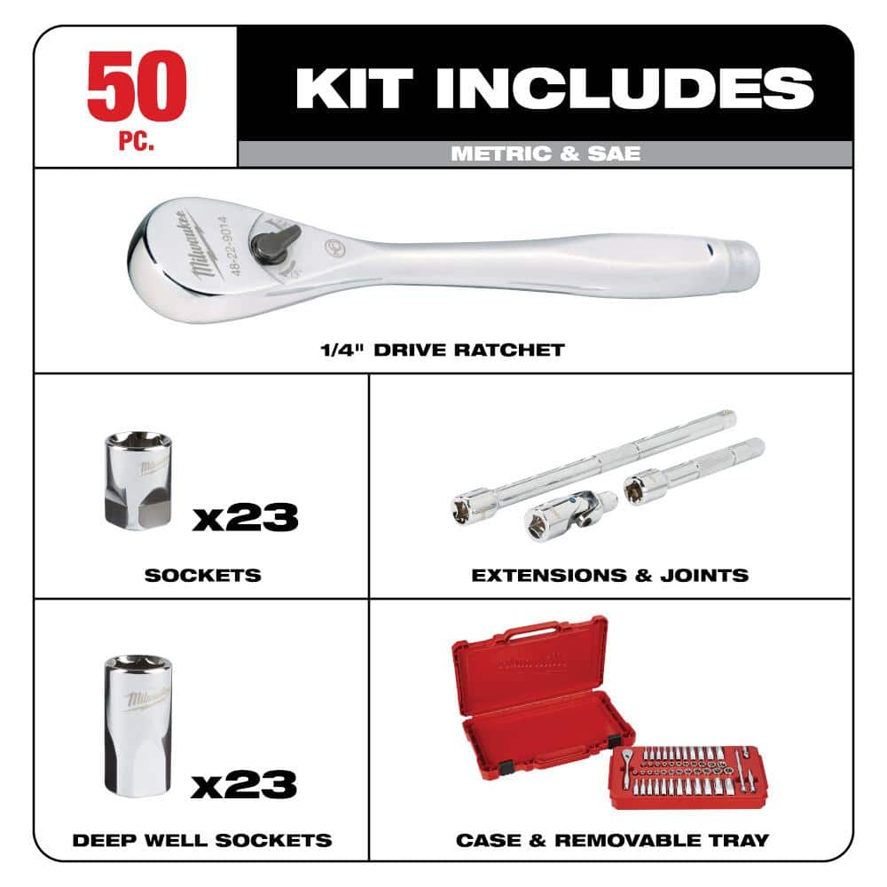 Milwaukee 1/4 in. Drive SAE/Metric Ratchet and Socket Mechanics Tool Set (50-Piece) with PACKOUT 22 in. Tool Box (2)