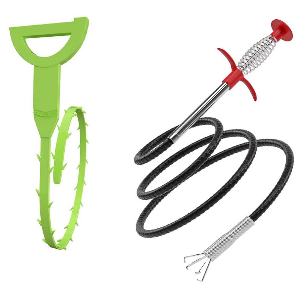 Misopily 63 in. Flexible Grabber Claw Pick Up Reacher Tool with 4 Claws Bendable Hose Drain Clog Remover (2-Pack)