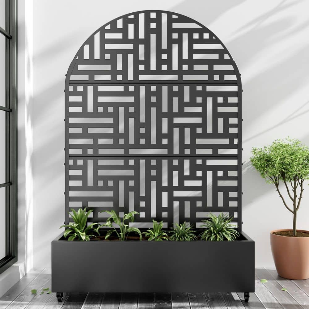 Lumioca 71.37 In. H x 46.8 In. W Black Metal Arch Outdoor Planting Box With Climbing Frame Wall Decor. (1)
