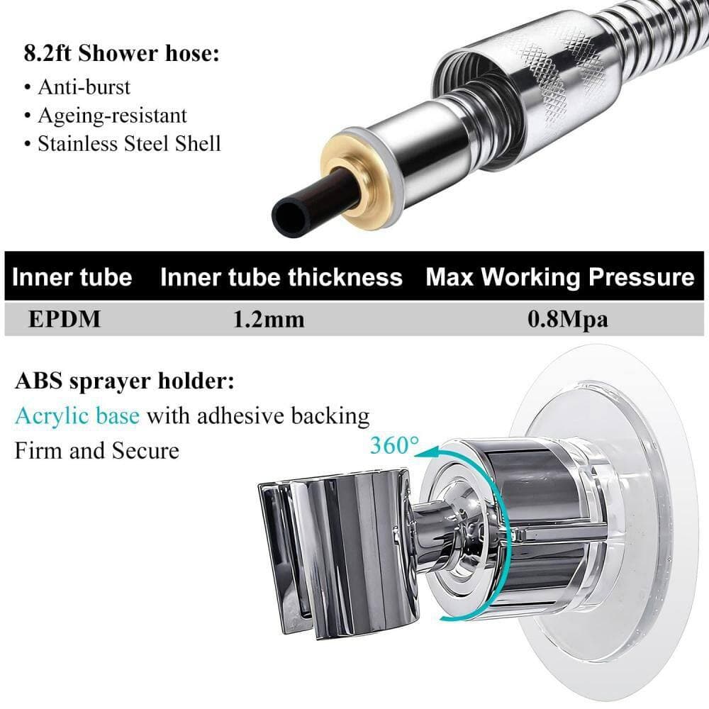 Numhew Shower Set with 8.2 ft. Hose and Flow Control Valve for Bathroom Shower Arm, 3 Mode Setting, Efficient and Labor Saving (3)
