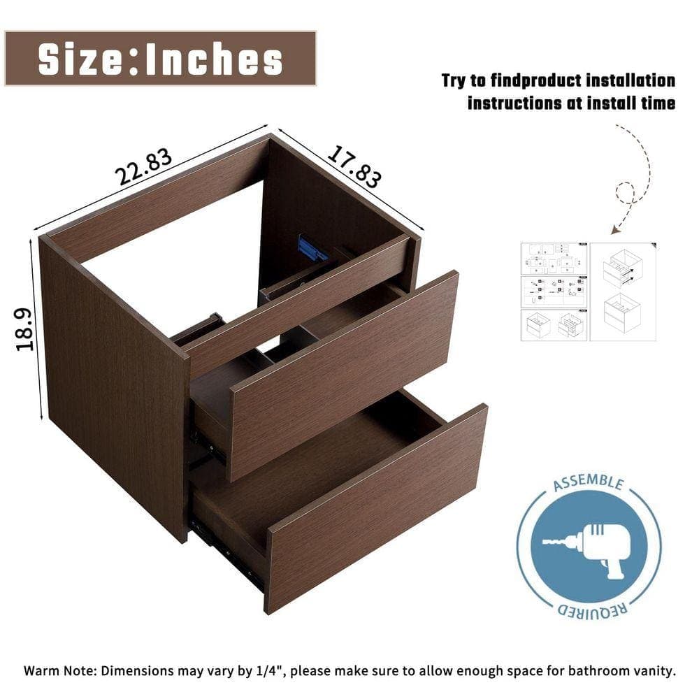 SANFANGIE HE 22.83 in. Bath Vanity Cabinet without Top in Black Brown Ready to Assemble Floating Right Angular Design (2)