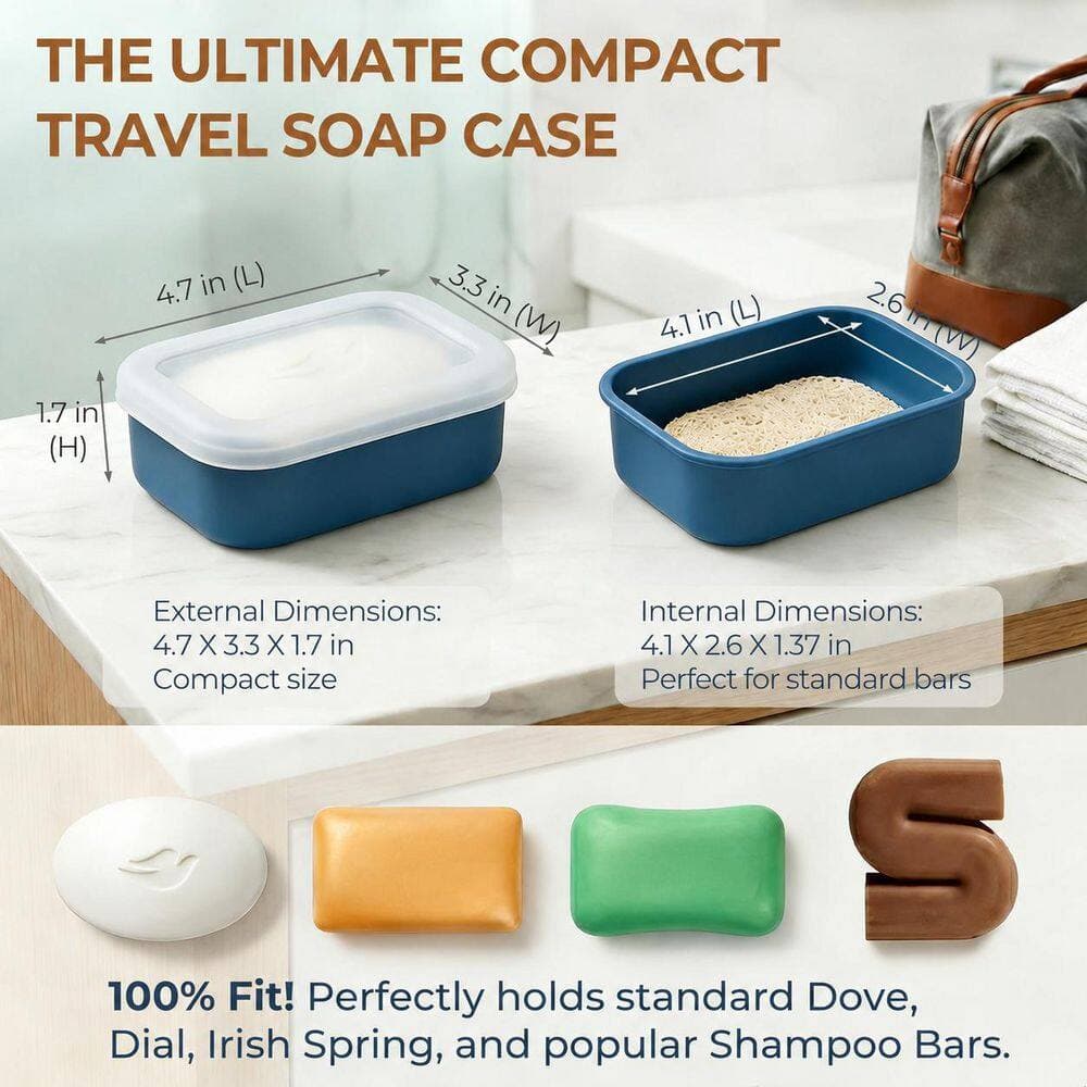 Unbranded 1-Pack Blue Compact Leakproof Silicone Travel Soap Case Holder with Drainage for Camping Gym Bathroom (3)
