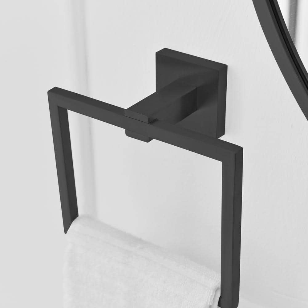 BWE Wall Mounted Bath Towel Ring Bathroom Hand Towel Holder Stainless Steel Sq. Towel Hangers in Matte Black (3)