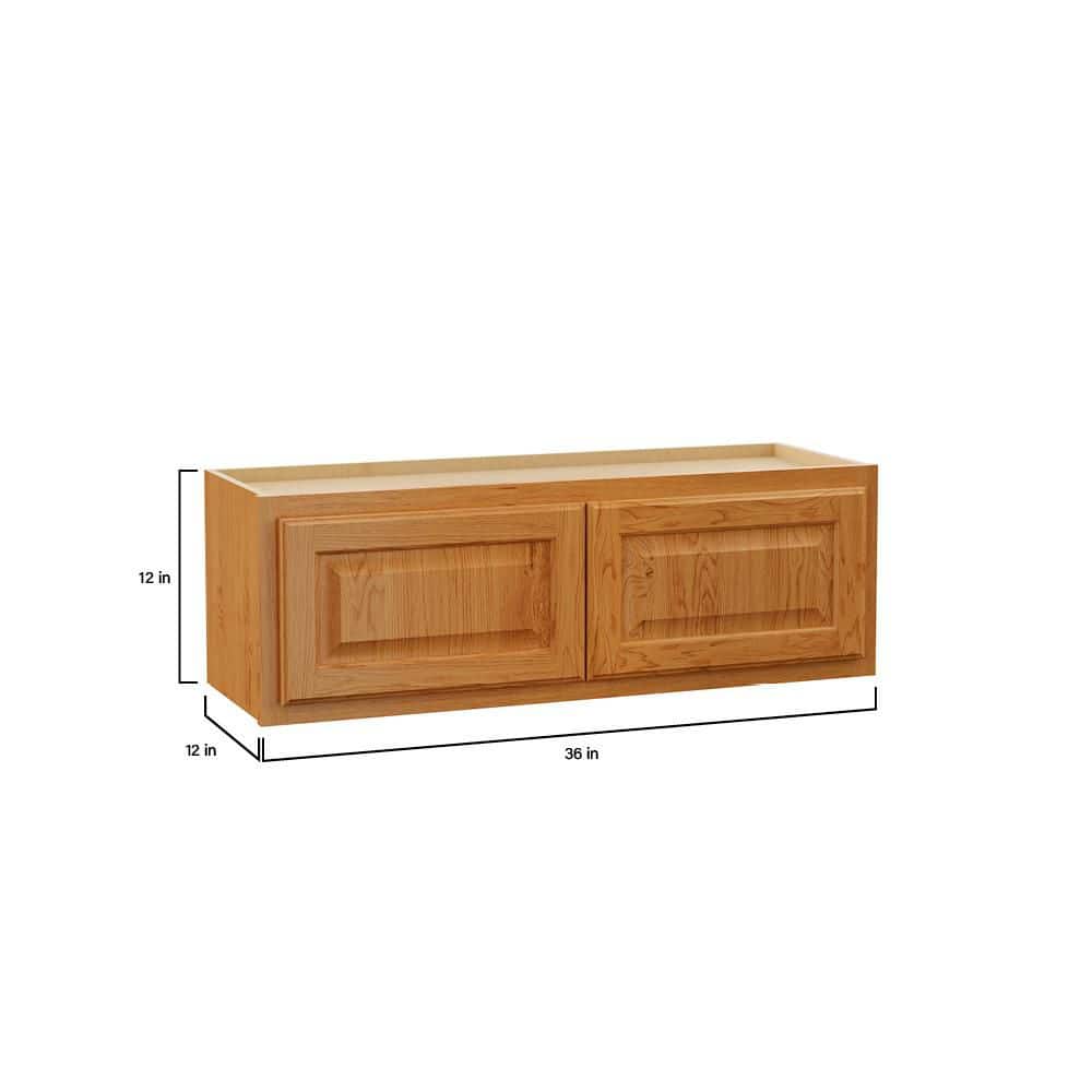Hampton Bay Hampton 36 in. W x 12 in. D x 12 in. H Assembled Wall Bridge Kitchen Cabinet in Medium Oak (4)