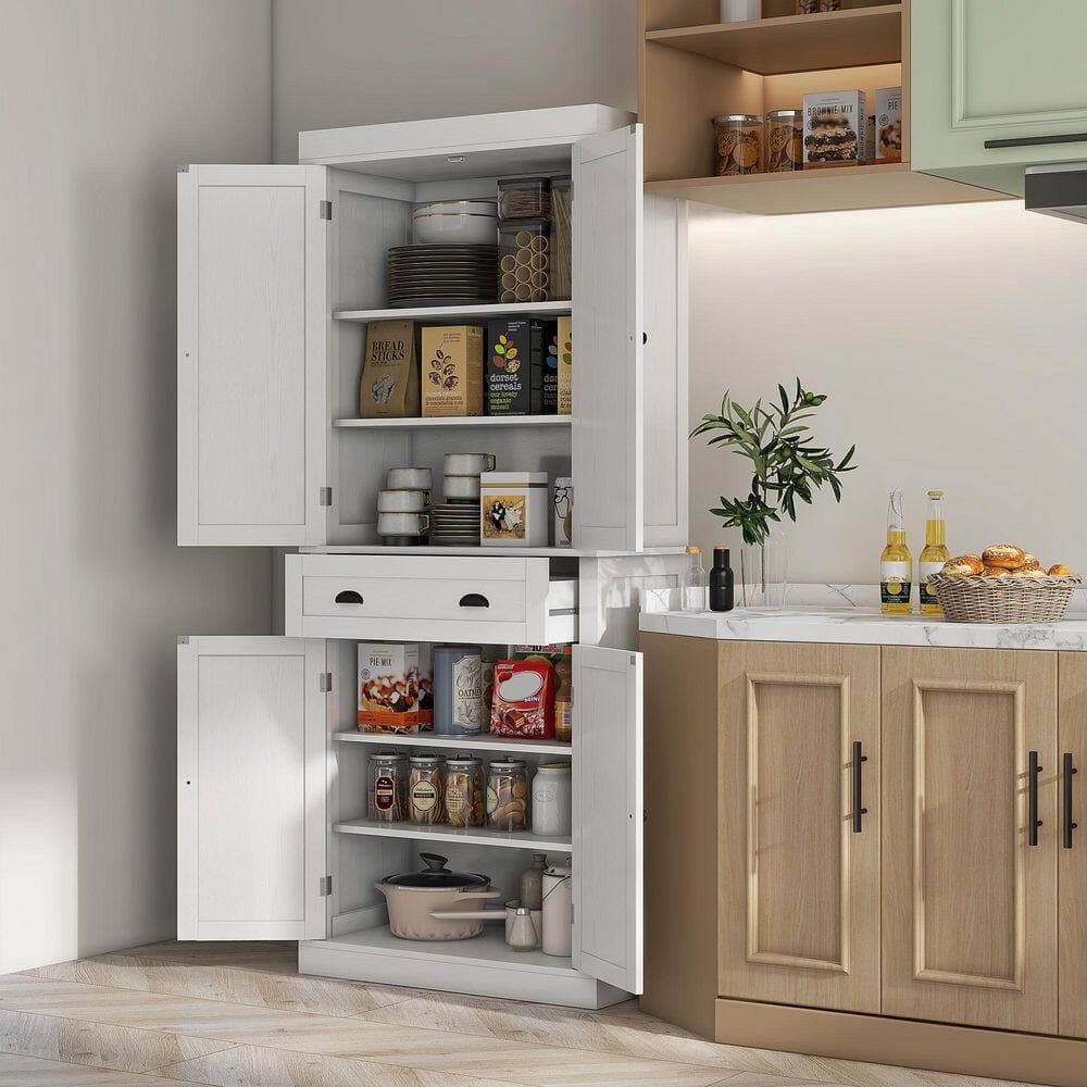 Tahanbath 16 in. W x 30 in. D x 72.50 in. H White Particle Board Freestanding Linen Cabinet with 3 Shelves and Drawer in White (2)