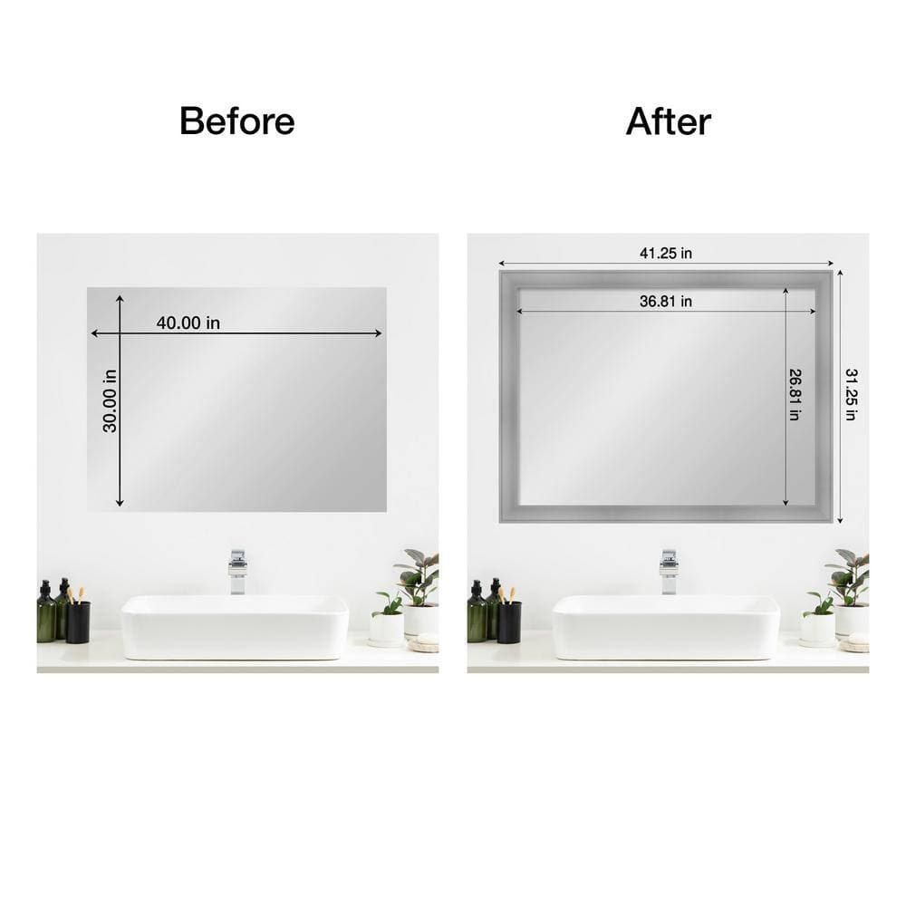 Amanti Art Mirror Makeover Flair Polished Nickel 41.25 in. W x 31.25 in. H Bathroom Mirror Frame Border Kit-Fits a 40x30 Mirror (2)