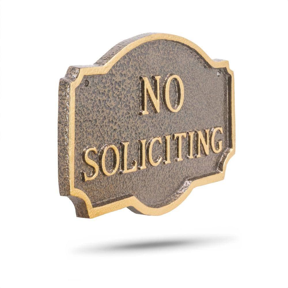 Montague Metal Products 10 in. x 15 in. Standard Montague No Soliciting Statement Plaque Sign - Hammered Bronze/Gold (2)