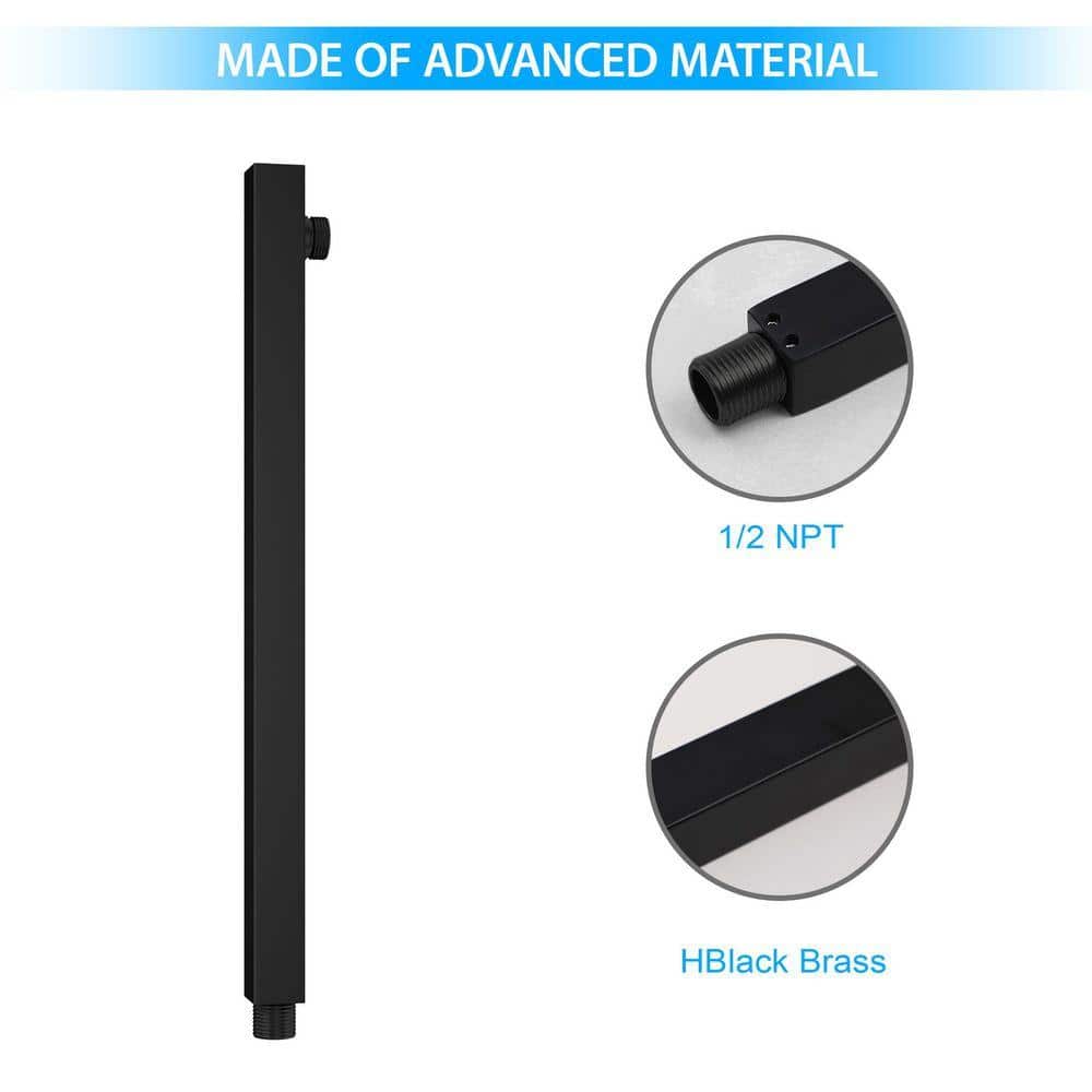 Logmey 16 in. Straight Rain Shower Arm Extension in Matte Black with Square Shower Escutcheon (3)
