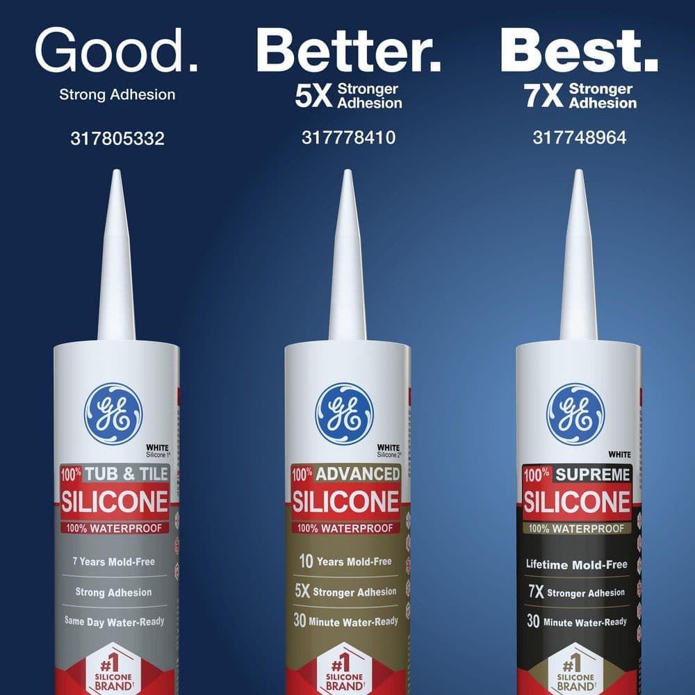 GE Advanced Silicone 2 Caulk 10.1 oz Kitchen and Bath Sealant White (3)