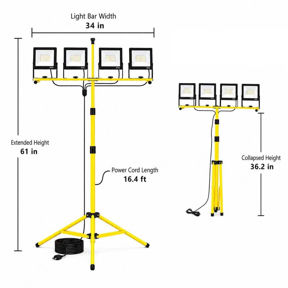 BeamBox 110-Volt LED Work Lights, 28000 Lumen, 4-Head Adjustable Work Light,Waterproof Foldable Tripod, 16.4 ft. Cord (2-Pack) (3)