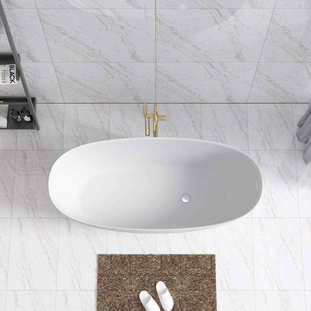 Modland Patsy 65 in. Stone Resin Flatbottom Freestanding Bathtub in White (3)