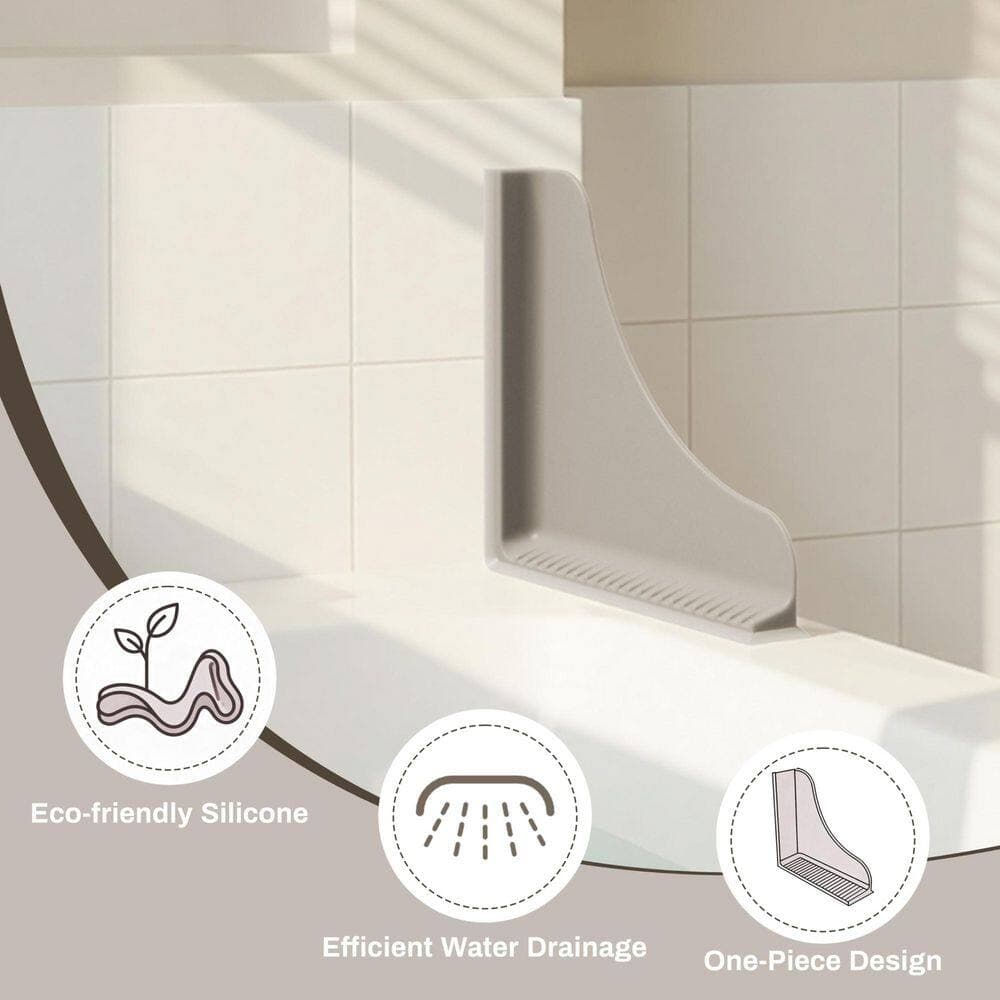 Anqtovp 2 Pack Silicone Shower Splash Guard with Suction Cups, No Adhesive Corner Water Barrier, Taupe, Bath Accessory (3)