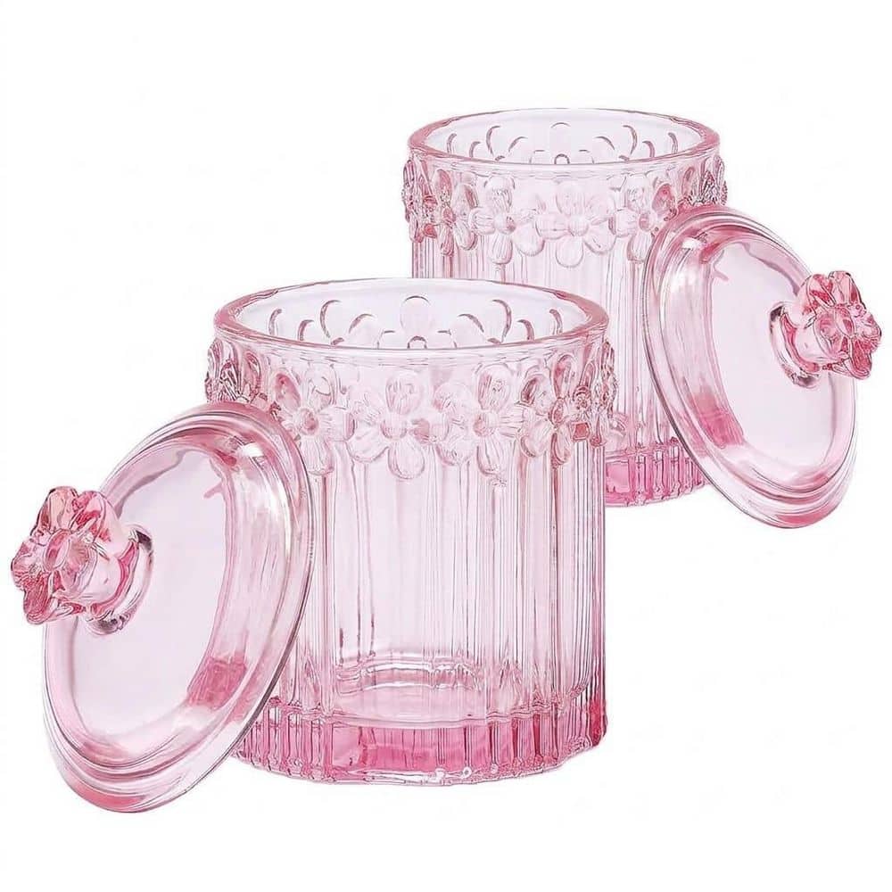 KHKFY Clear Thick Glass Apothecary Jars with Lids for Cotton Balls Q-Tips and Bathroom Storage 3.3 x 3.3 x 4.7 (1)