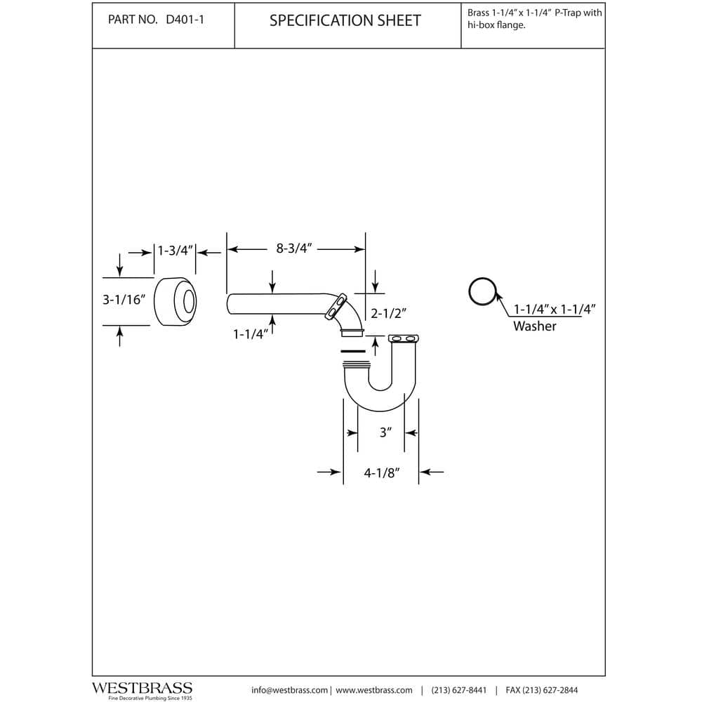 Westbrass 1-1/4 in. x 1-1/4 in. Brass P-Trap with Flange in Matte Black (2)