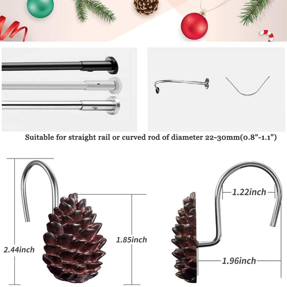 Unbranded 12-Pack Resin Pinecone Decorative Shower Curtain Hooks with Rust-Resistant Steel S-Hooks for Bathroom Curtain Rods (3)