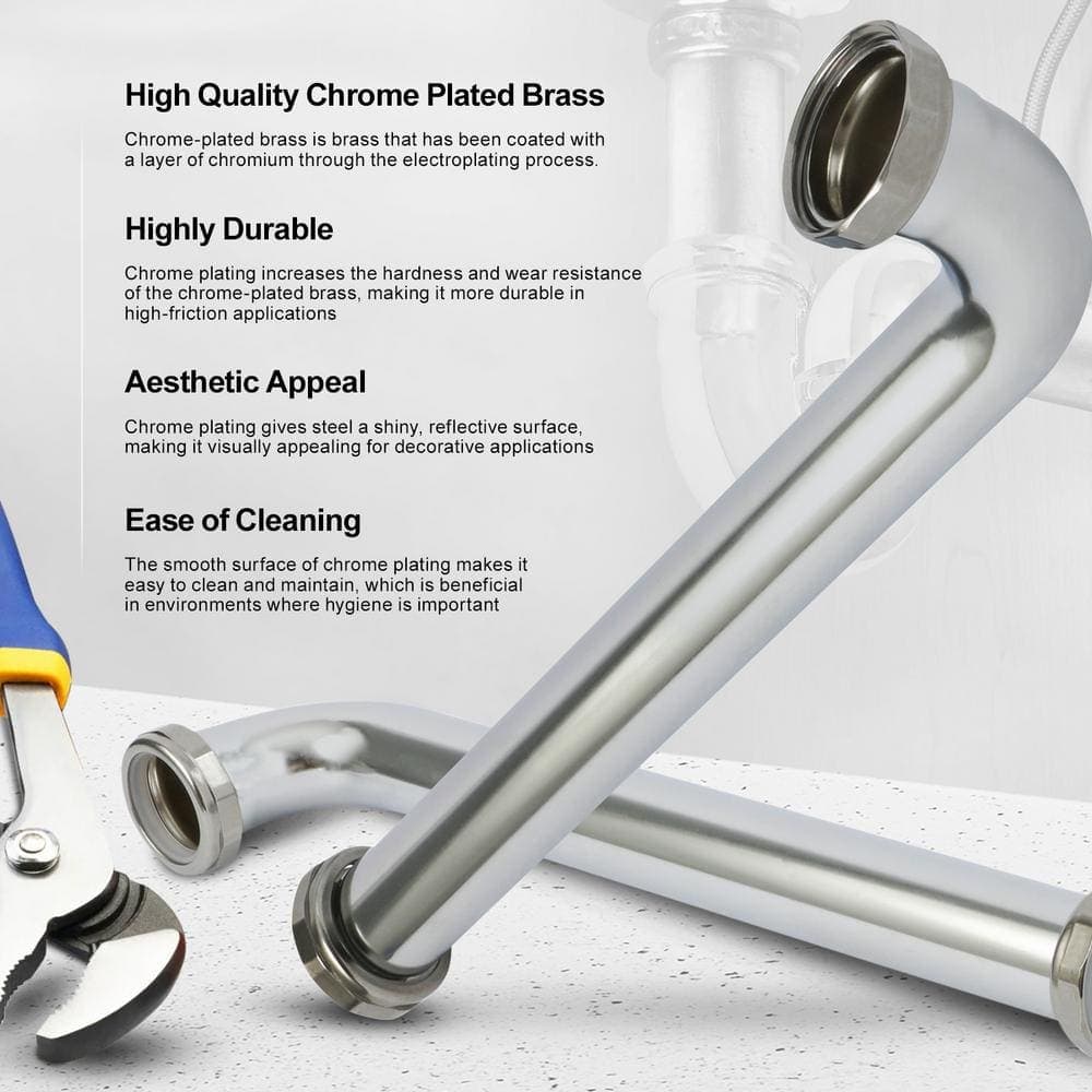 PLUMBFLEX 1-1/2 in. x 12 in. 22-Gauge Brass Slip Joint Waste Bend for Tubular Drain Applications, Chrome Plated (2)