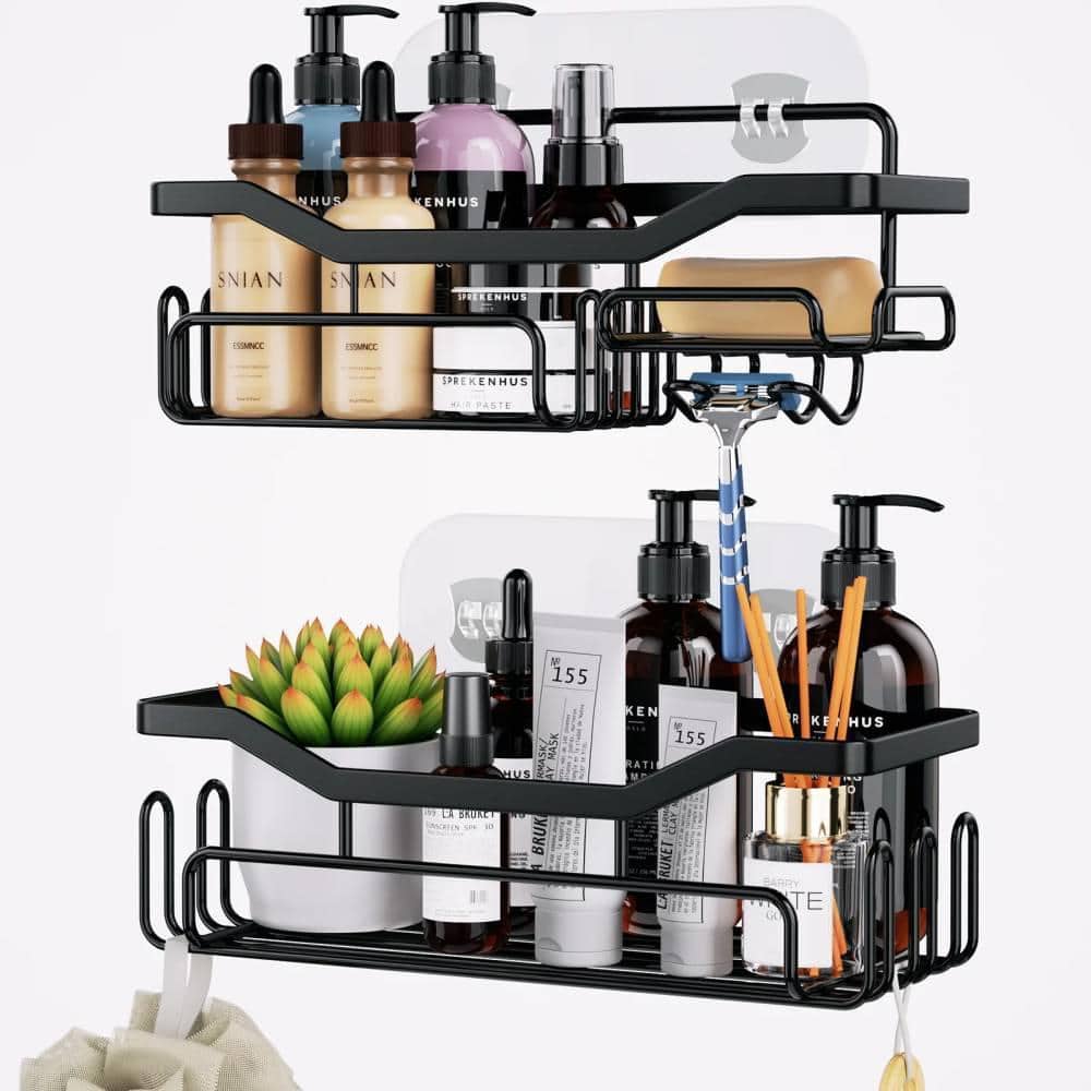 Dyiom Shower Caddy Shelf with 11 Hooks, Shower Rack for Hanging Razor, Soap and Shower Gel (2)