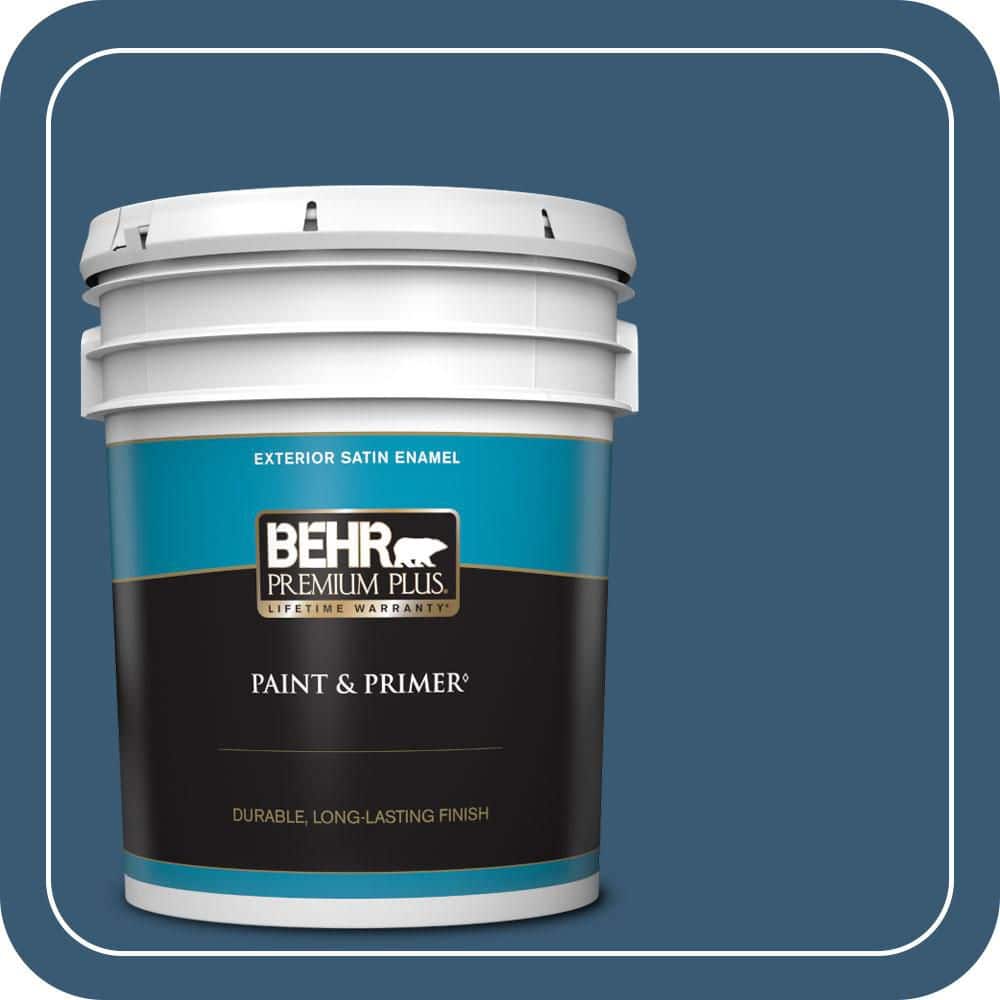 BEHR PREMIUM PLUS 5 gal. #M500-6 Express Blue Satin Enamel Exterior Paint & Primer