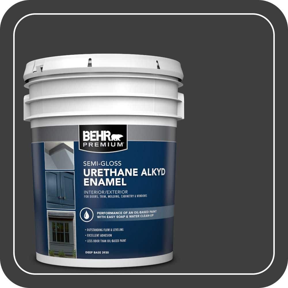BEHR PREMIUM 5 gal. #N520-7 Carbon Urethane Alkyd Semi-Gloss Enamel Interior/Exterior Paint