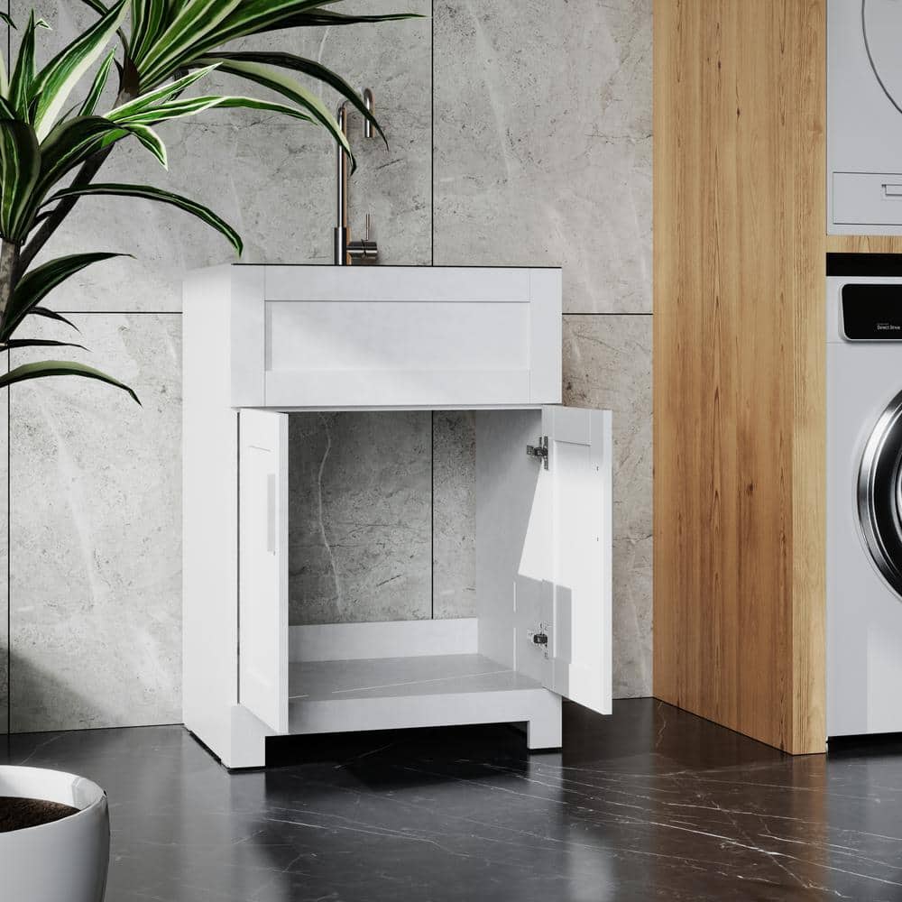FUNKOL 24 in. White MDF Paintless Laundry Sink Cabinet with Stainless Steel Combo Faucet not included (2)