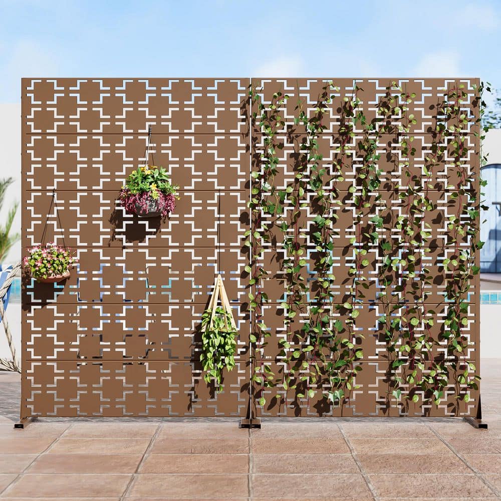 Dovelina 2-Piece 47 in. x 72 in. Brown Textured Metal Garden Screens Outdoor Privacy Screen (3)