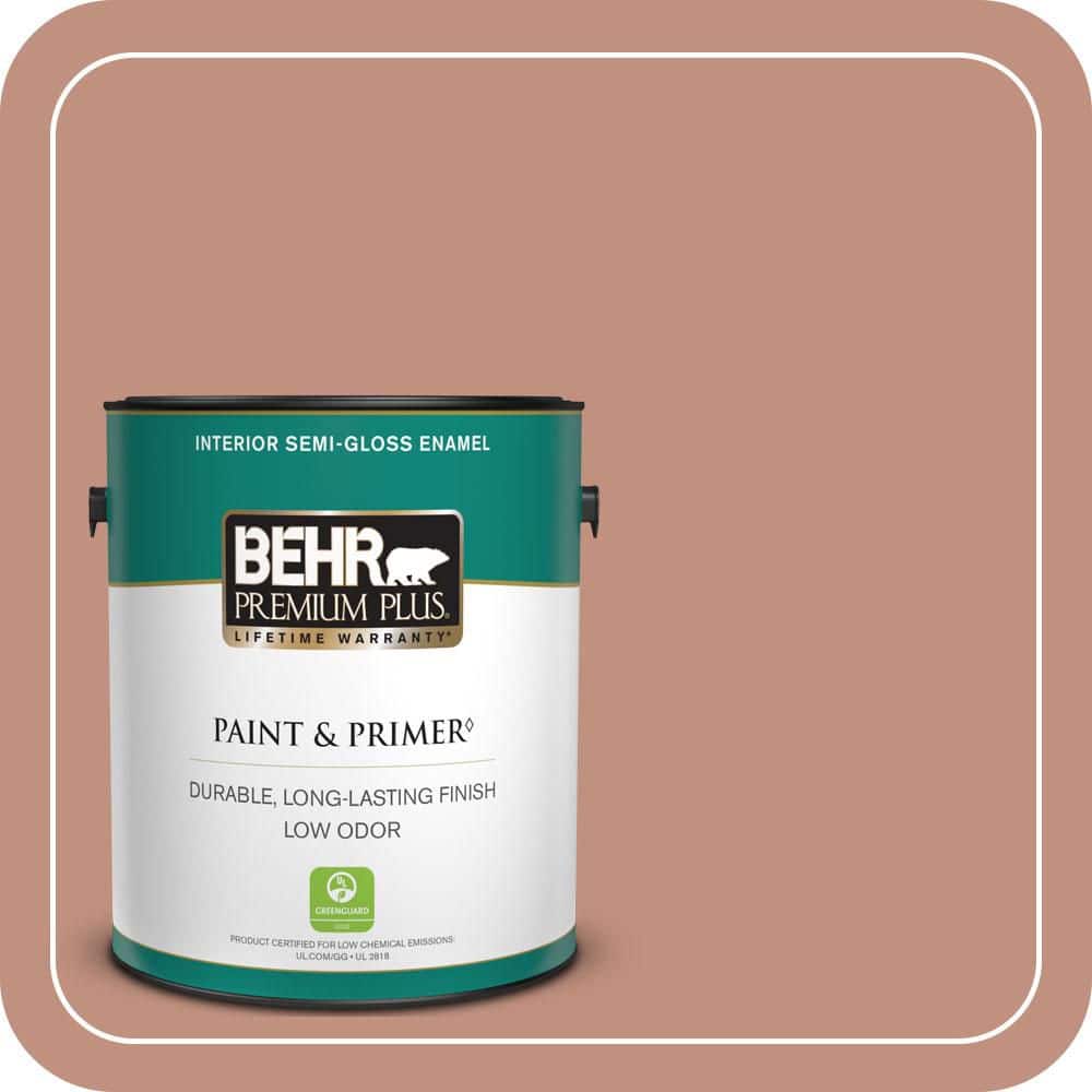 BEHR PREMIUM PLUS 1 gal. #MQ1-51 Mesa Peach Semi-Gloss Enamel Low Odor Interior Paint & Primer