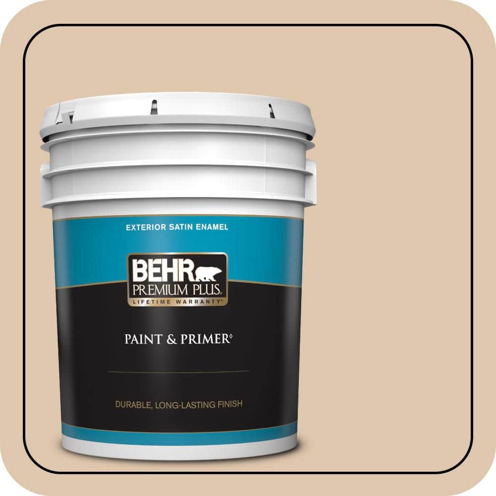 BEHR PREMIUM PLUS 5 gal. #N260-2 Almond Latte Satin Enamel Exterior Paint & Primer