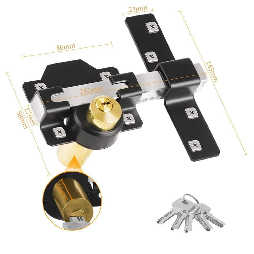 Unbranded Double Locking Rim Gate Latch with 2 in. Keyed Cylinder, Weather-Resistant Black Epoxy Finish, 5 Keys All (2)