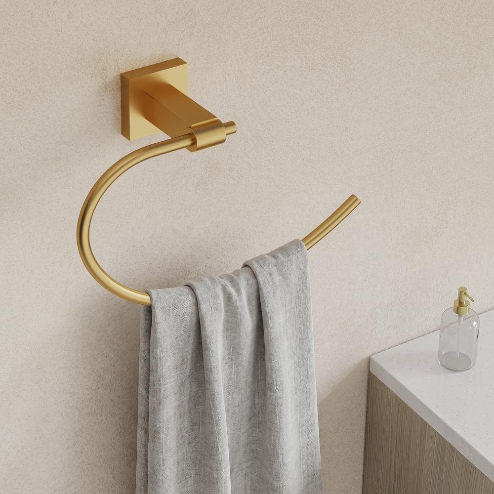 EVERSTEIN Wall Mount Square Open Towel Ring Bath Hardware Accessory in Brushed Gold (3)