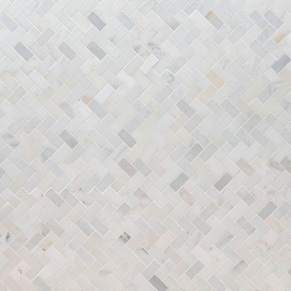 MSI Arabescato Carrara Herringbone 12 in. x 13 in. x 0.38 in. Honed Marble Mesh-Mounted Mosaic Tile (9.4 sq. ft./Case)