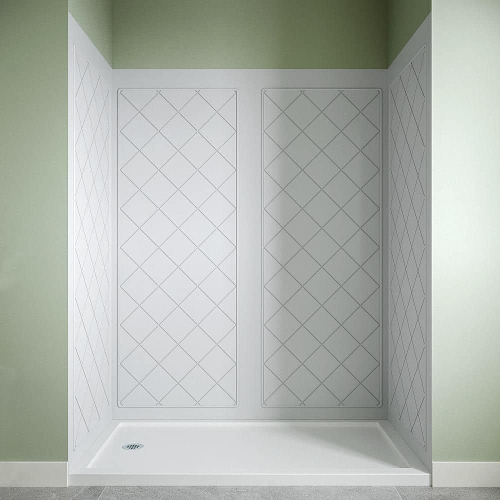 Streamline DSH-1640-178 30 in. L x 60 in. W x 76 in. H 4-Piece Glue-Up Alcove Shower Surround in White XT Tile Finish (1)
